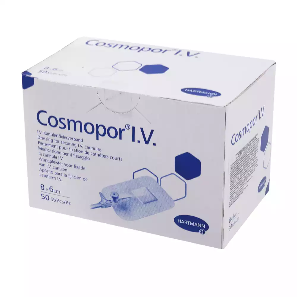 Повязка самоклеящаяся COSMOPOR I.V, размер 8*6см, для фиксации катетеров и канюль, для защиты места пункции