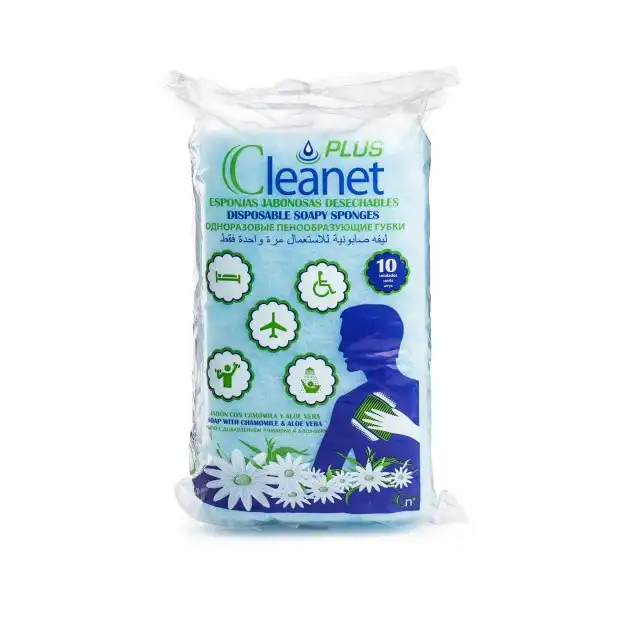 Губка одноразовая CLEANET+ PLUS, размер 12х12см, 150г/м2, пенообразующая, одноразовая, упаковка 10шт
