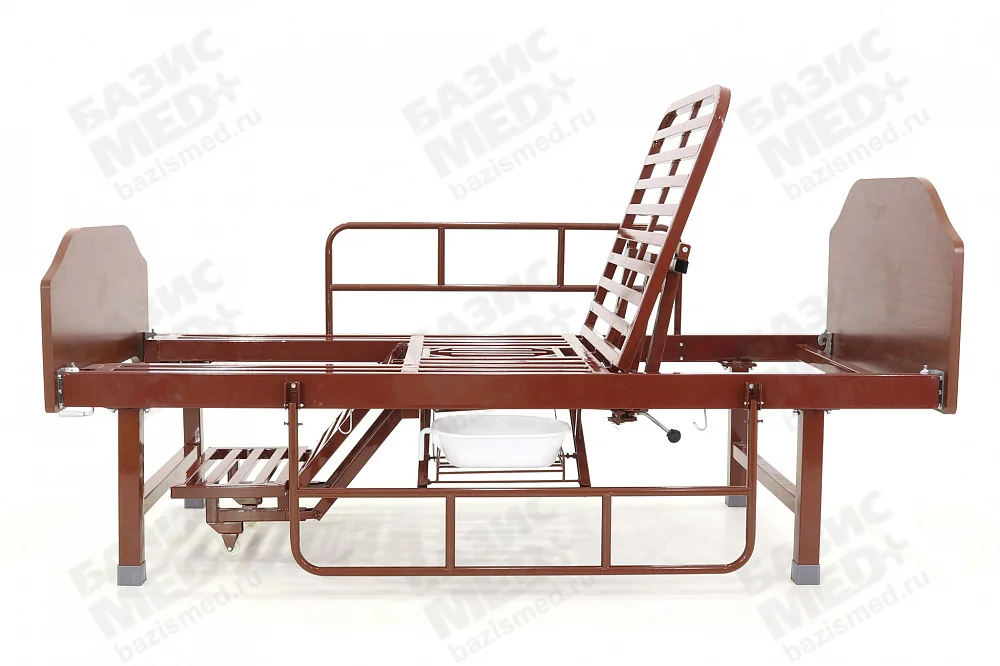 Кровать Мед-Мос Е-49 (ММ-2120Н-10) функциональная медицинская, механичекая, с туалетным устройством и функцией «кардиокресло», материал ЛДСП Венге