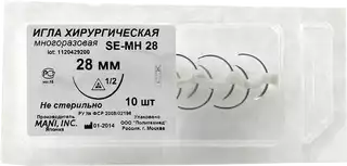 Игла хирургическая многоразовая режущая MANI SE-MH 28, игла 28мм, диаметр 0,78мм, изгиб 1/2 окружности
