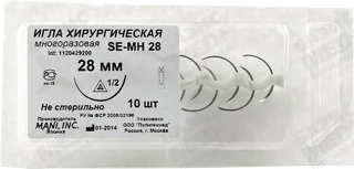 Игла хирургическая многоразовая режущая MANI SE-MH 28, игла 28мм, диаметр 0,78мм, изгиб 1/2 окружности