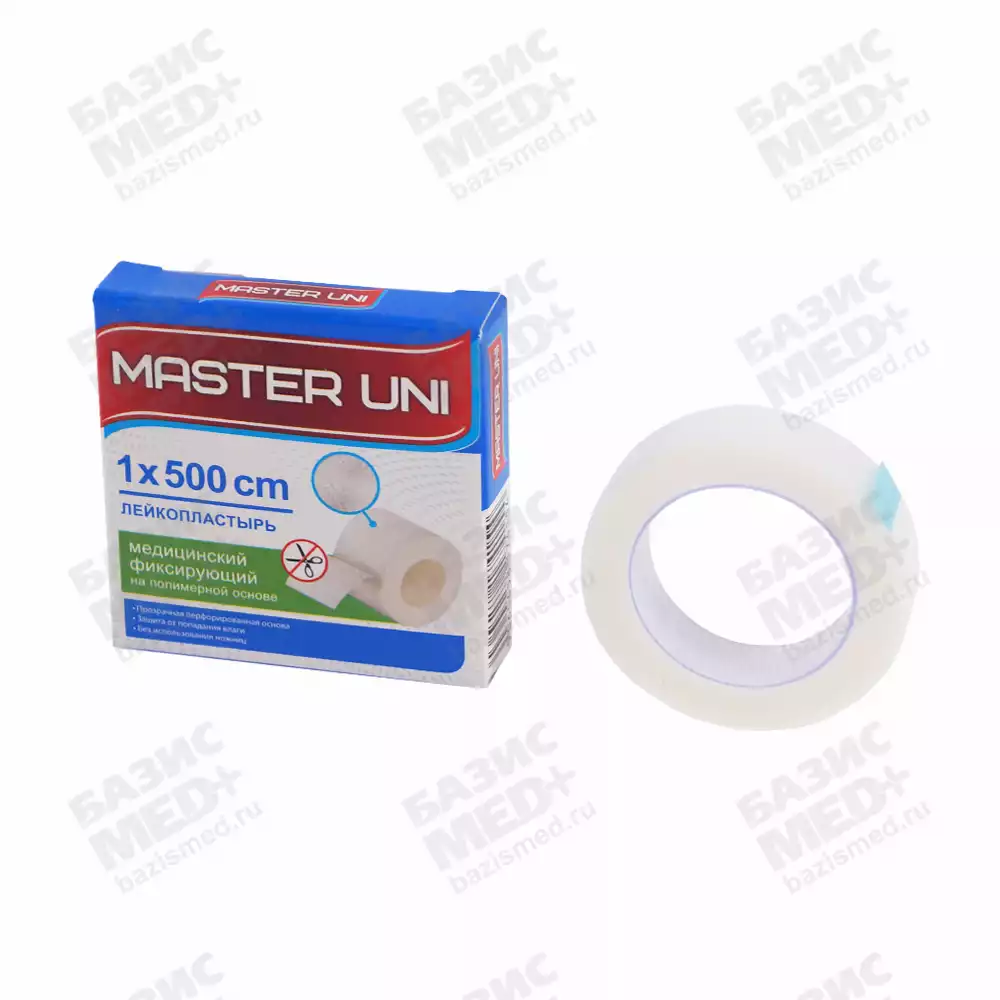 Лейкопластырь Master Uni на полимерной основе,фиксирующий, размер 1см*500см, катушка в картонной коробке