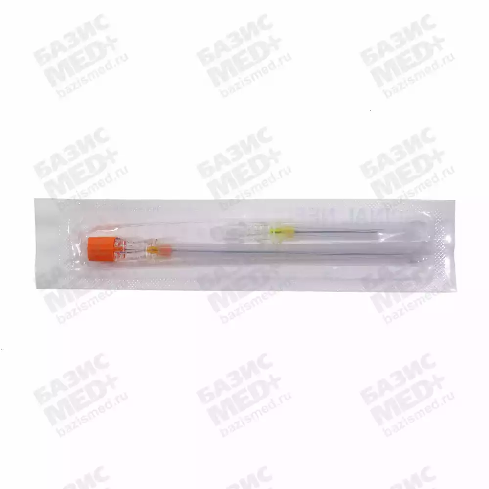 Игла спинальная Quincke 25G*3 1/2 (0,50*90мм), с проводником 20G×1⅓”  (0.9×34мм), стерильная, оранжевая