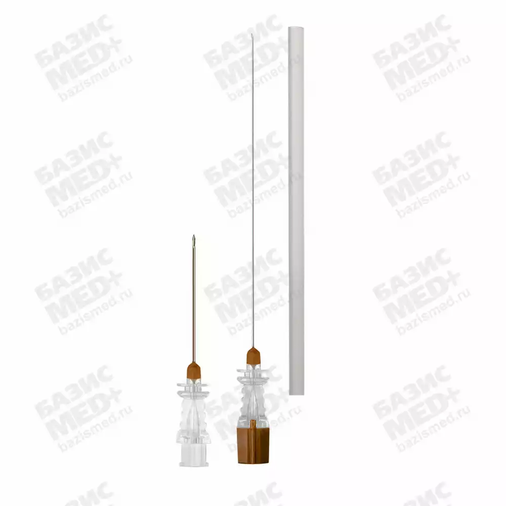 Игла спинальная Quincke 26G*3 1/2 (0,45*90мм), с проводником 20G×1⅓”  (0.9×34мм), стерильная, коричневая