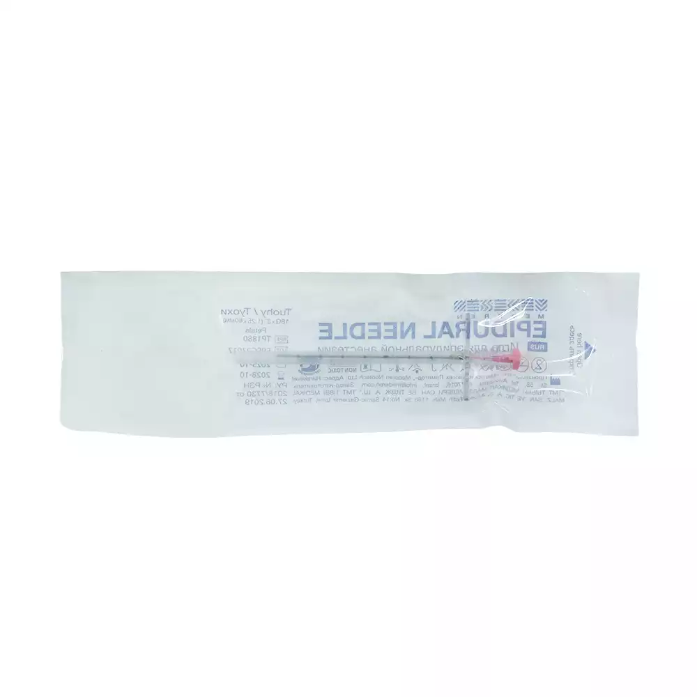Игла эпидуральная Туохи 18G×3'', длина 80мм, диаметр 1,25мм, павильон тип Petals, стерильная, розовая
