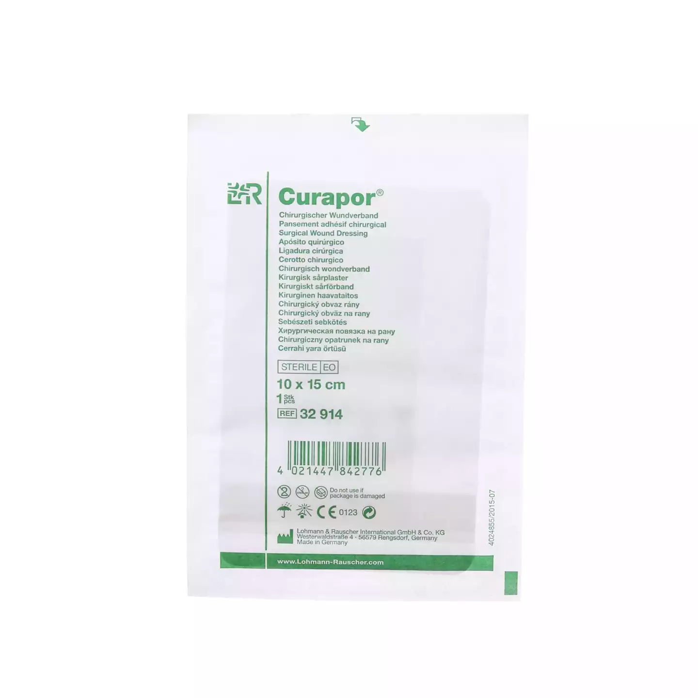 Повязка Курапор нетканная, абсорбирующая для поверхностных ран, размер 10*15см, стерильная