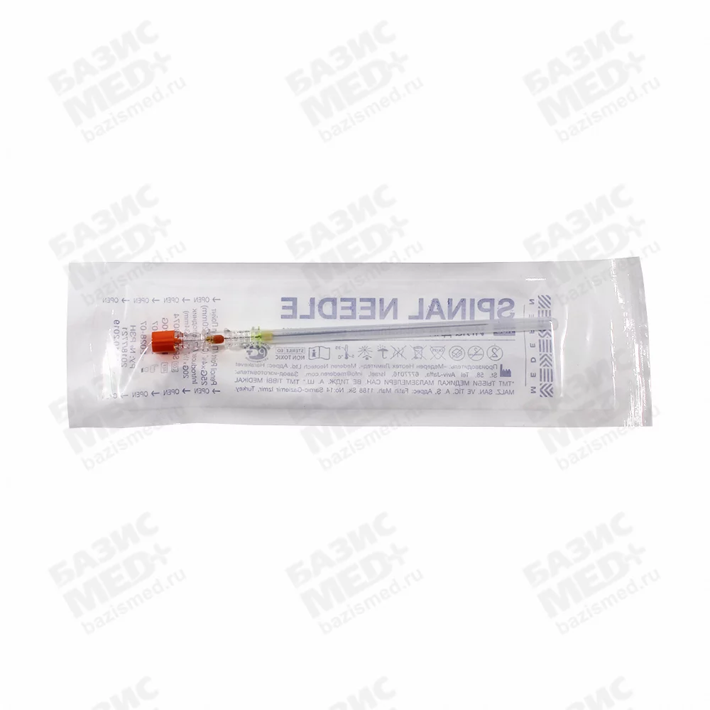 Игла спинальная Pencil Point 25G*4 (0,50*120мм), с проводником 20G×1⅓” (0.9×34мм), стерильная, оранжевая