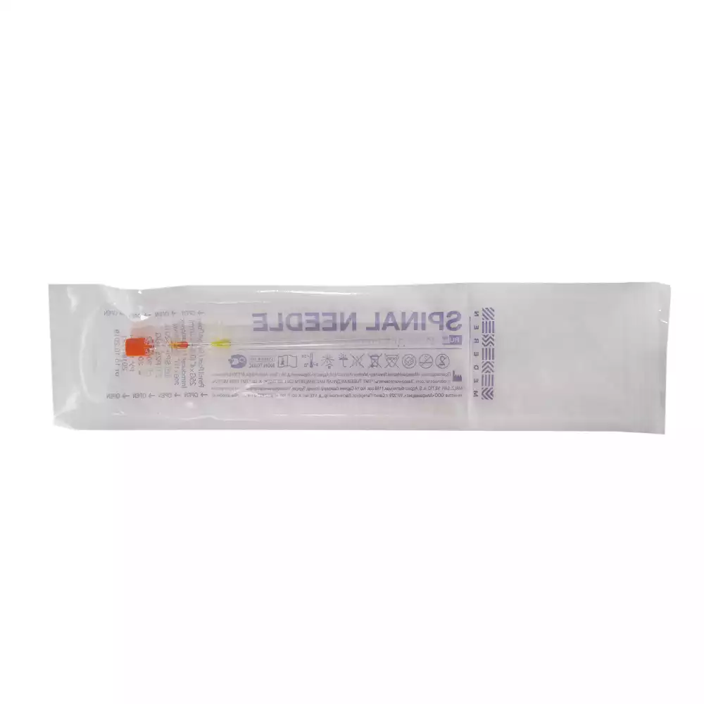 Игла спинальная Pencil Point 25G (0,50х103мм) Mederen с проводником, стерильная, оранжевая