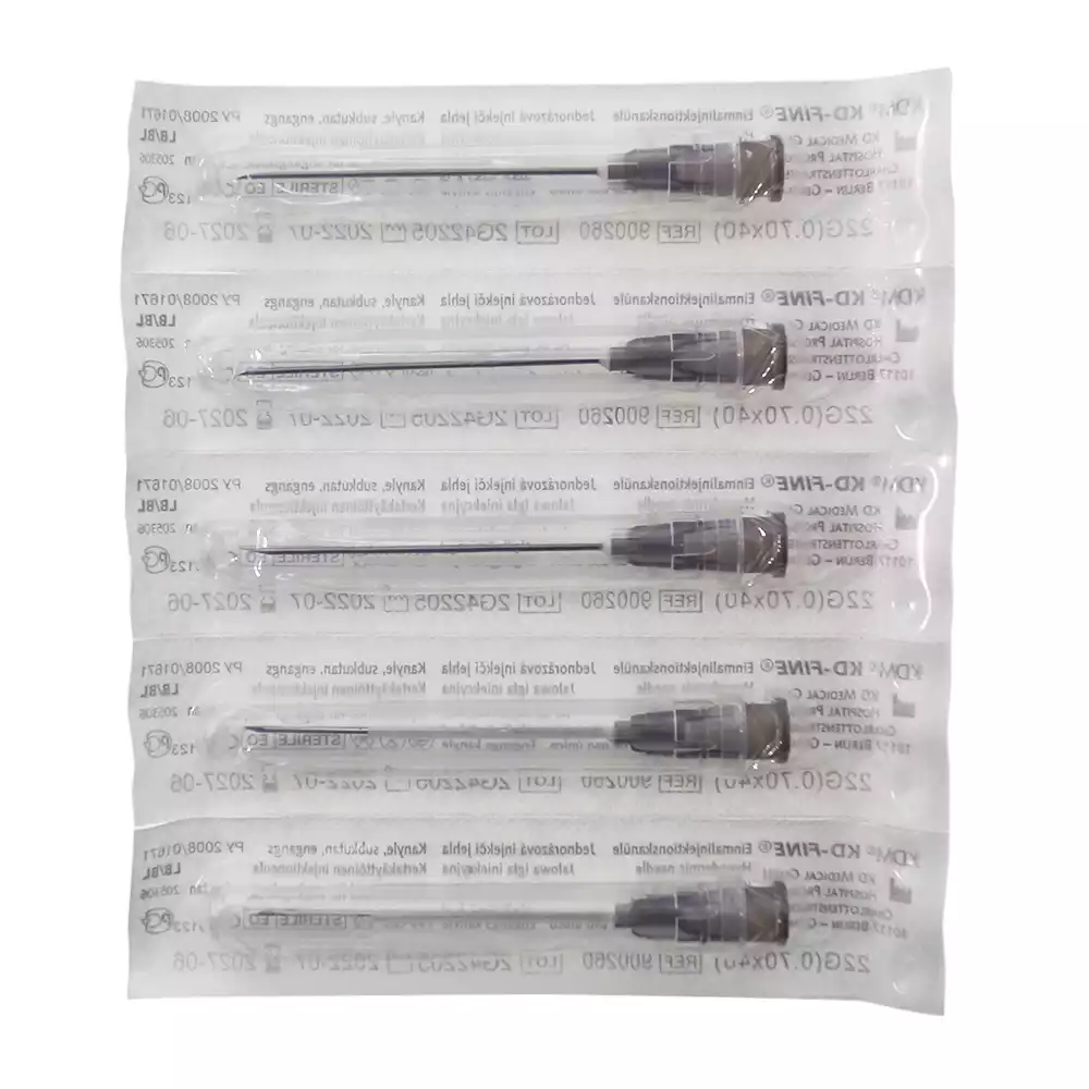 Игла инъекционная стерильная 22G (0,7*40мм) KD-Fine, подходит для соединений Luer Slip/Luer Lock, черная