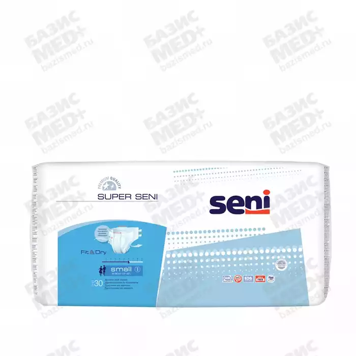 Подгузники для взрослых Seni Super Small, размер S(1), обхват талии 55-80см, упаковка 30шт