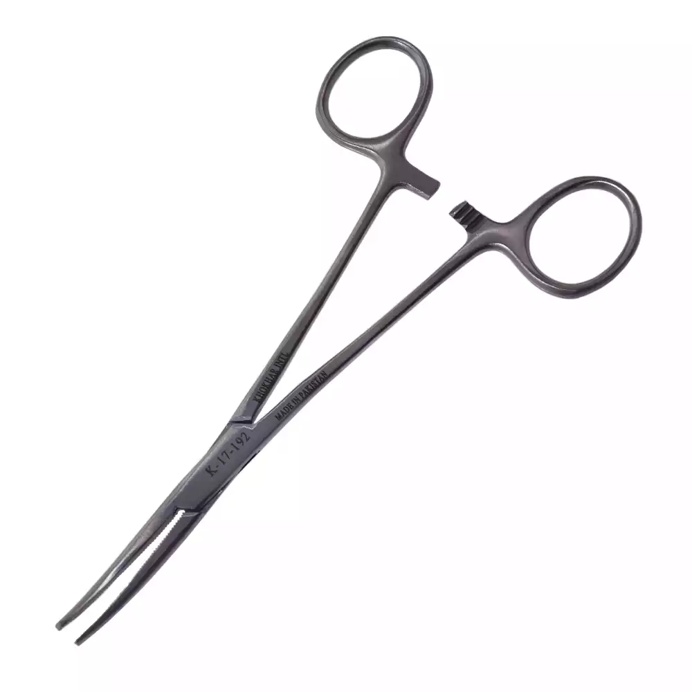 Зажим К-17-192, кровоостанавливающий, зубчатый, изогнутый №1, длина 158мм, аналог З-53