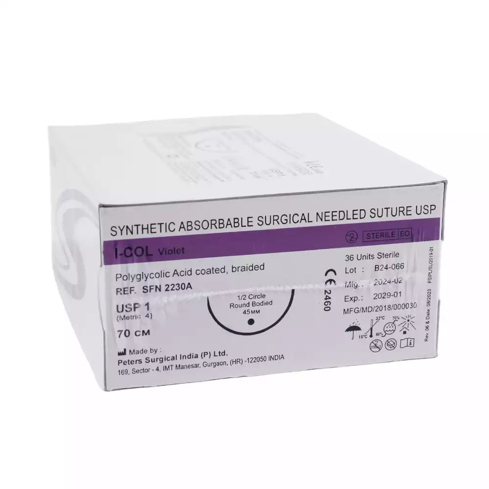 Ай- кол 1 (4) фиолетовый длина нити 70 см 1/2 круглая колющая  45мм, упаковка 36шт,  SFN2230А
