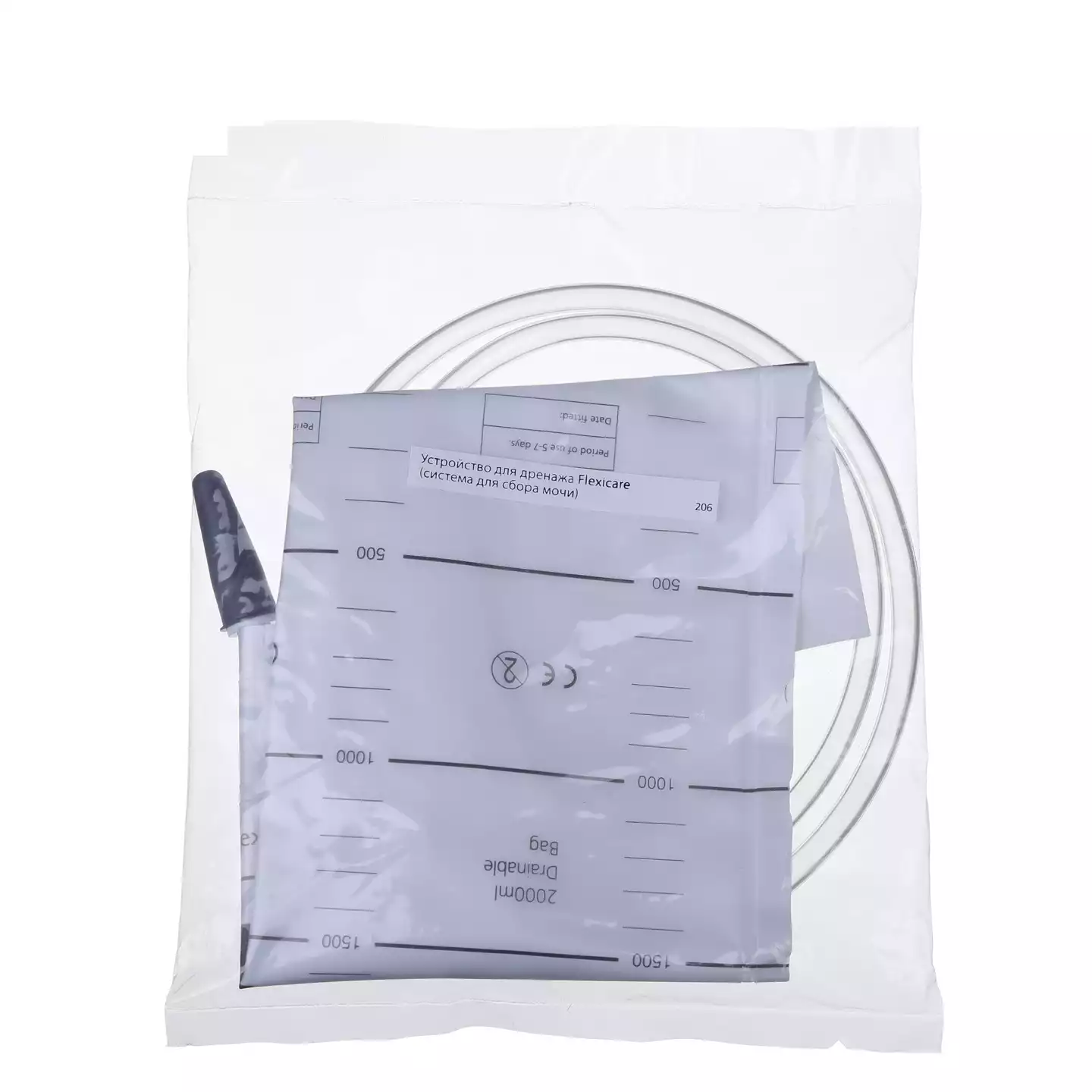 Мочеприемник, объем 2000мл, прикроватный, дренируемый, с Т-образным краном, трубкой 100 см