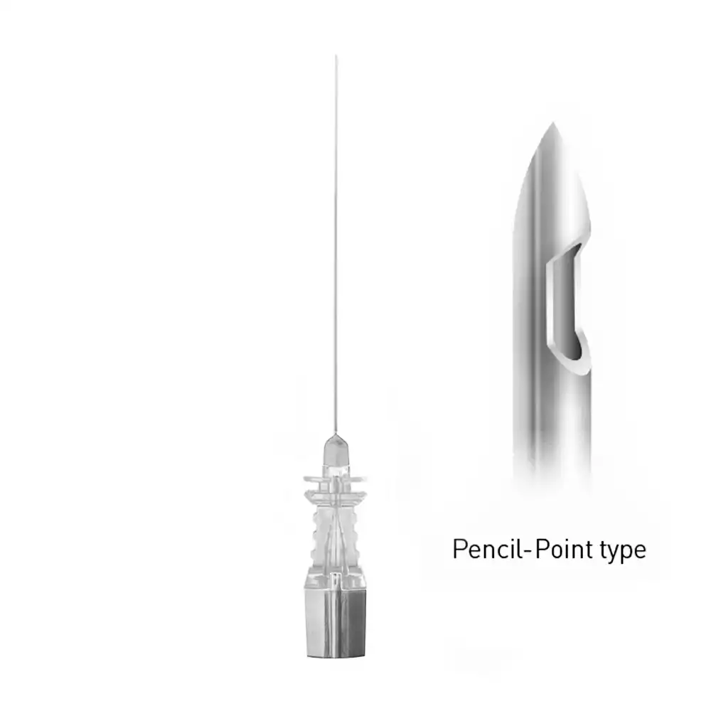 Игла спинальная Pencil Point 27G*4 (0,40*103мм), с проводником 22G×1⅓” (0.7×34мм), стерильная, серая