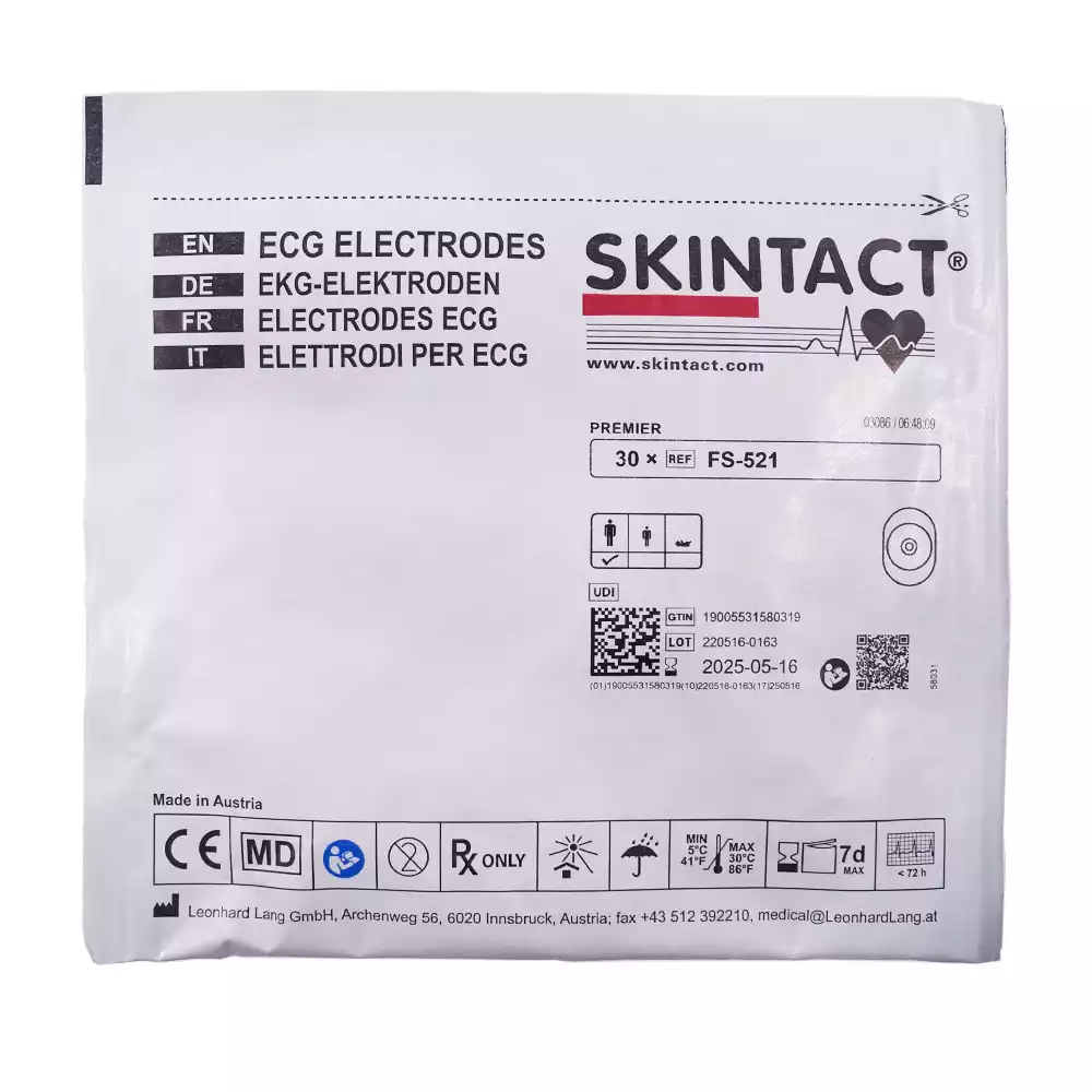 Электроды Skintact FS-521 для ЭКГ одноразовые, размер 35х50мм, самоклеющиеся, пенопласт на основе полиэтилена, жидкий гель Aqua Wet, упаковка 30 шт