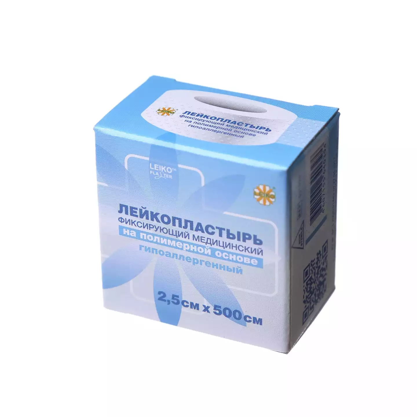 Лейкопластырь LEIKO, на полимерной основе, размер 2,5см*500см, гипоаллергенный, катушка в картонной коробке