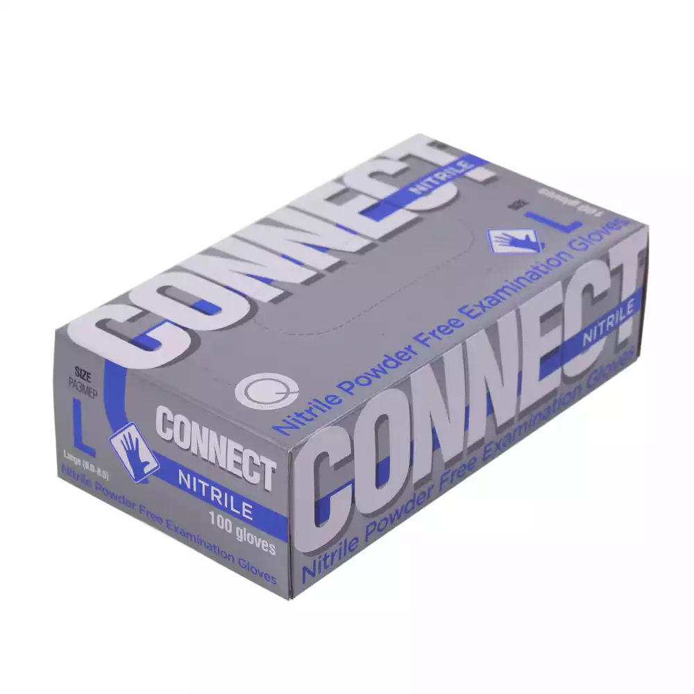 Перчатки CONNECT NITRILE, размер L, нитриловые, вес 6,6г/пара, неопудренные, текстурированные на пальцах, цвет голубой, нестерильные