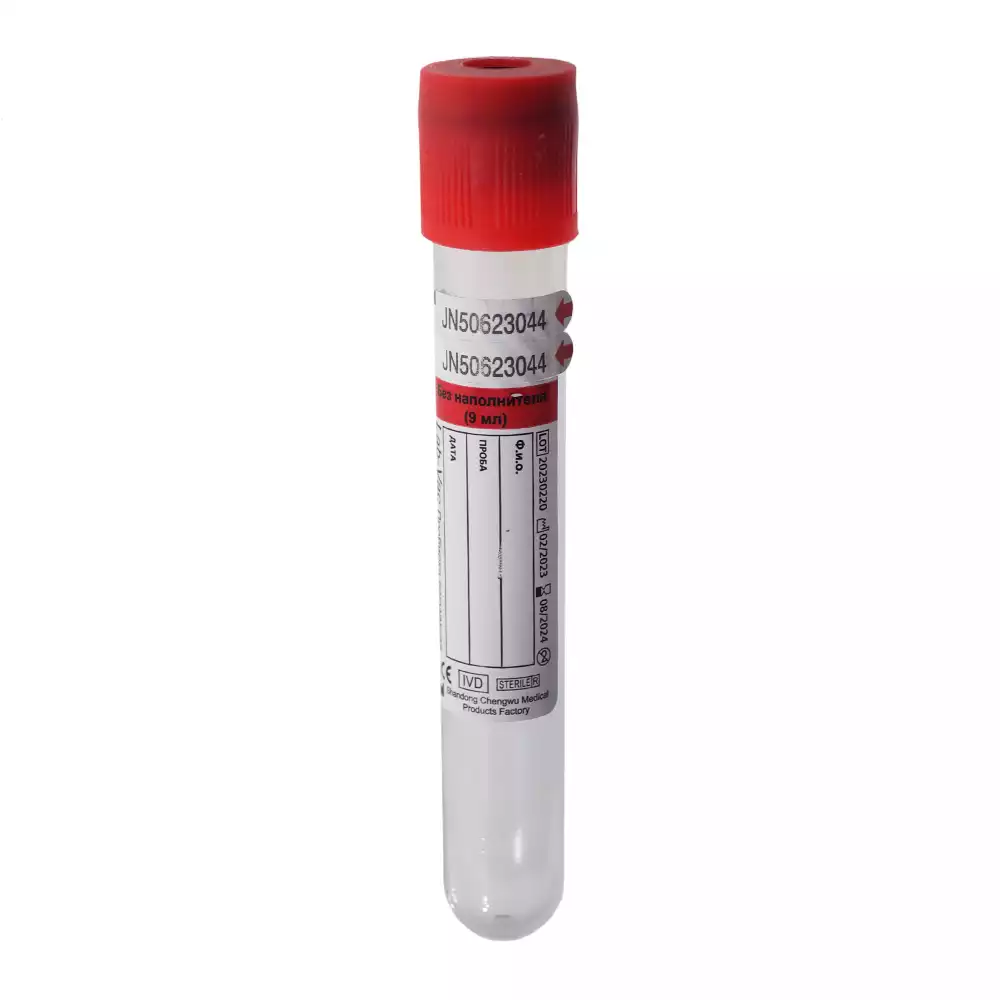 Пробирка вакуумная пластиковая для исследования сыворотки Lab-Vac, объем 9мл, размер 16*100 мм, (без наполнителя), цвет крышки красный