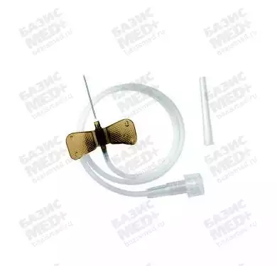 Устройство для вливания в малые вены:игла-бабочка (минивен) SFM 26G (0,45х19мм), длина трубки 30 см, соединение Луер Лок, стерильная, коричневая
