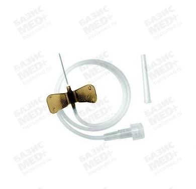 Устройство для вливания в малые вены:игла-бабочка (минивен) SFM 26G (0,45х19мм), длина трубки 30 см, соединение Луер Лок, стерильная, коричневая