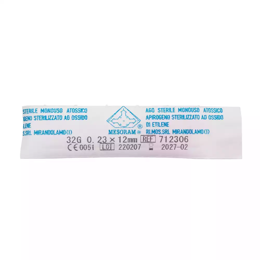 Игла для микроинъекций MESORAM, размер 32G (0,23*12мм), стерильная, розовая