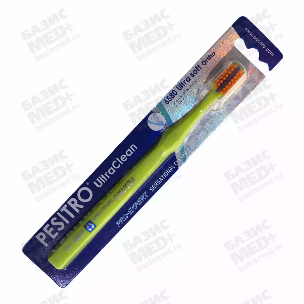 Щетка зубная PESITRO UltraClean Ultra soft 6580 Ortho, с пластиковой ручкой, щетина полиэстер, мягкая
