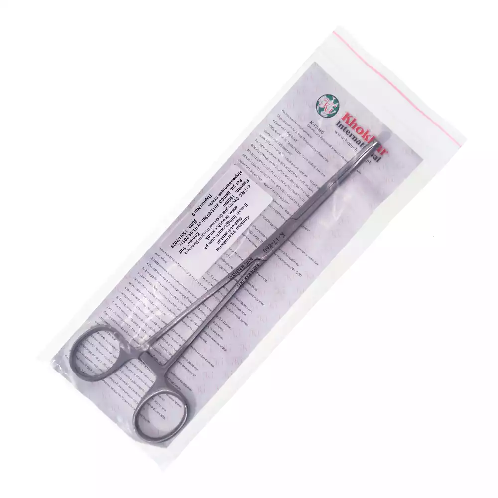 Зажим (К-17-860) Микулича, для прикрепления белья к брюшине, губки изогнутые, длина 195мм, аналог З-38