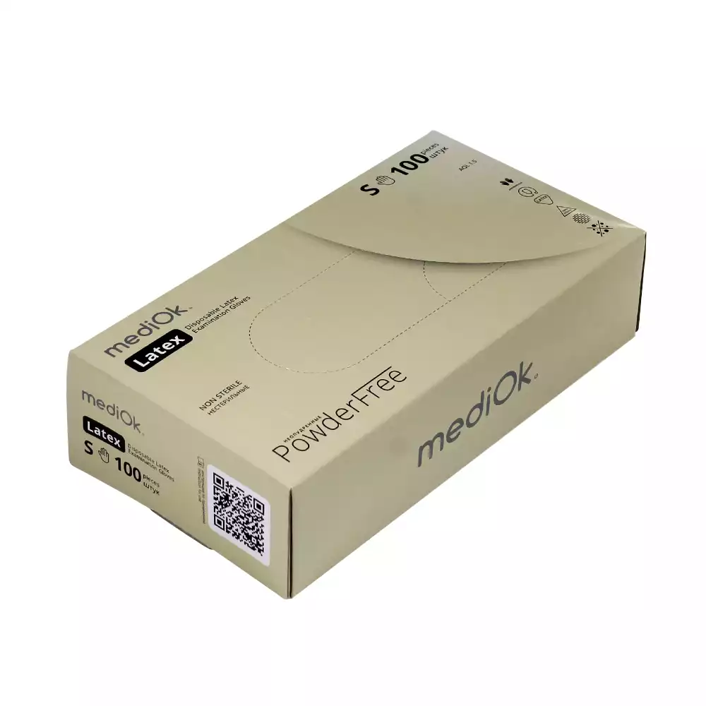 Перчатки mediOk, размер S, латексные, неопудренные, текстурированные, нестерильные