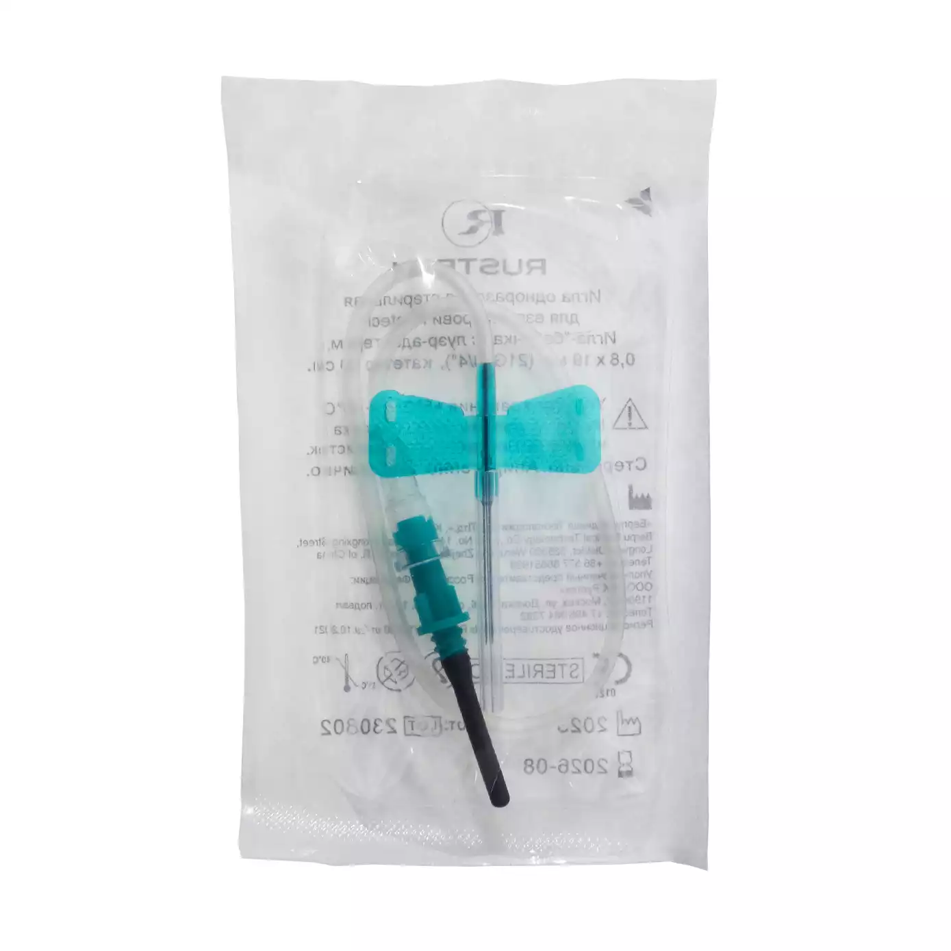 Игла - бабочка RusTech, с луер-адаптером 21Gх3/4, диаметр 0,80мм, длина трубки 19см, стерильная, зеленая