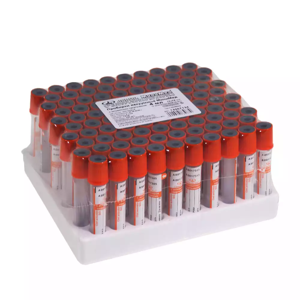 Пробирка вакуумная Apexmed пластиковая, объем 4,0мл, размер 13*75мм, с активатором свертывания, цвет красный