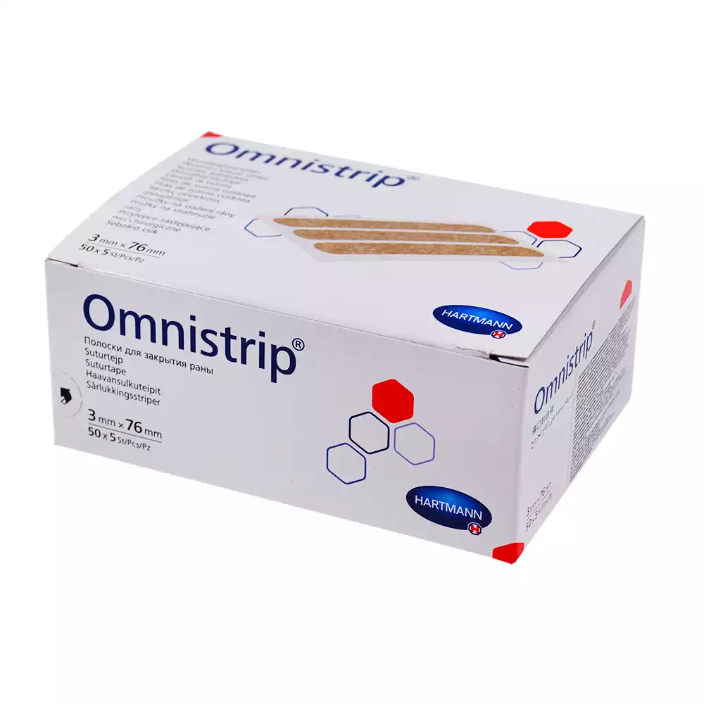 Полоски OMNISTRIP, размер 3*76мм, для бесшовного сведения краев ран, стерильно, упаковка 5шт (под запрос для ЛПУ и частных клиник)
