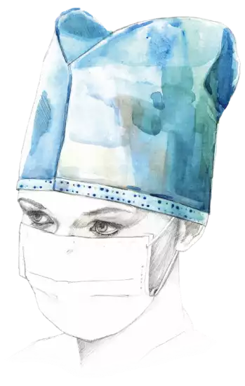 Шапочка-колпак, высота 18см, спанбонд 42г/м2, на завязках, модель "Пилот", нестерильная, цвет голубой