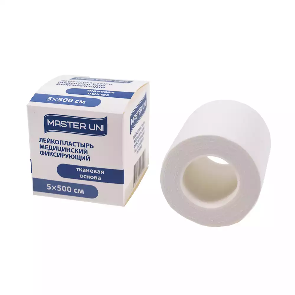 Лейкопластырь Master Uni на тканевой основе,фиксирующий, размер 5см*500см, катушка в картонной коробке