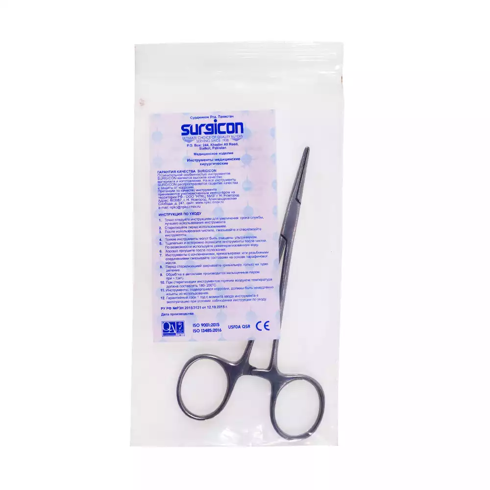 Зажим З-120S кровоостанавливающий  Москит, прямой для новорожденных, длина 125мм, аналог 17-140