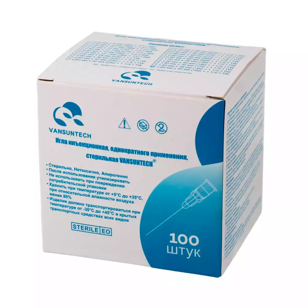 Игла инъекционная VANSUNTECH 16Gх1 1/2 (1,6х40мм), стерильная, белая