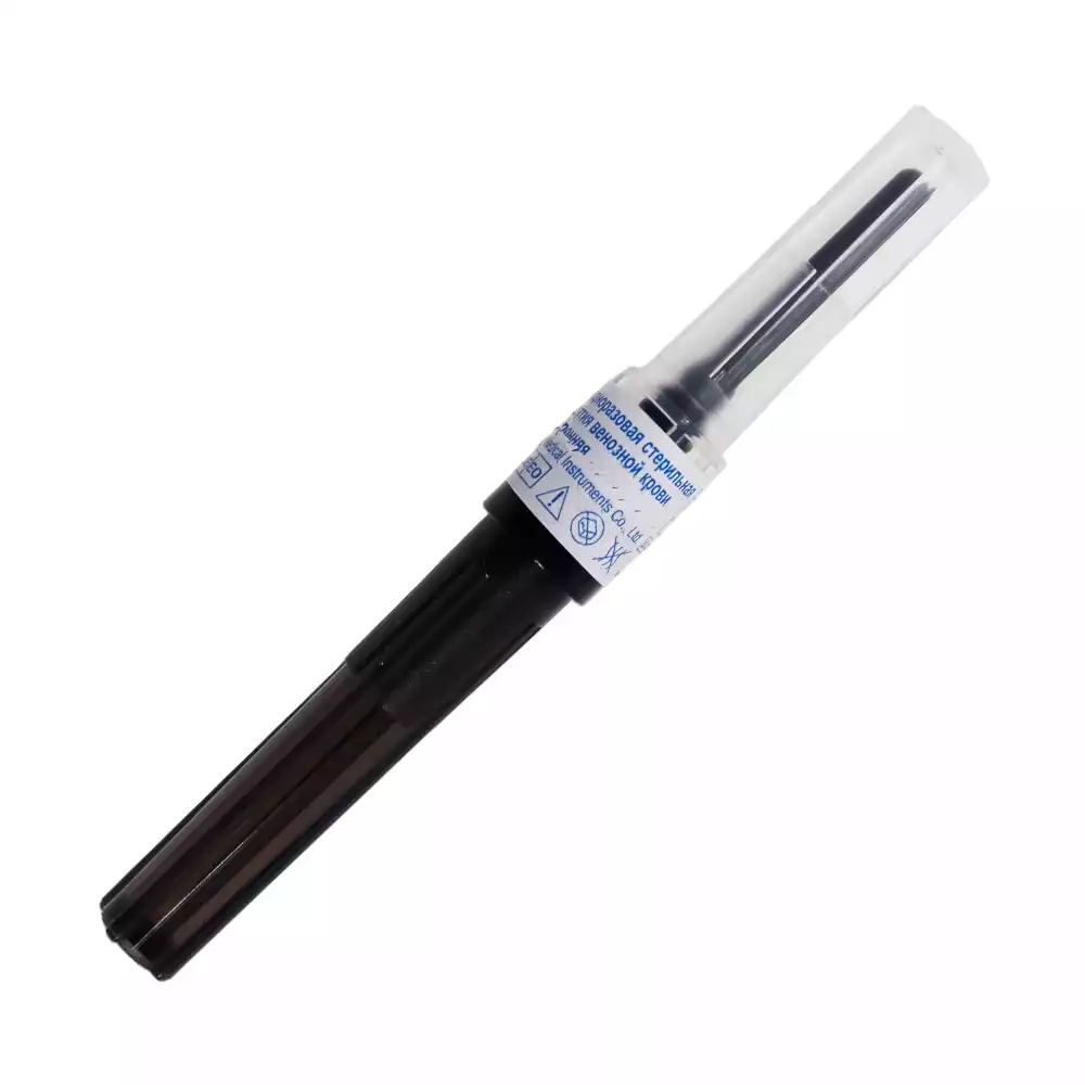 Игла двусторонняя для забора крови 22G, размер 0,7х38 мм (черный колпачок)