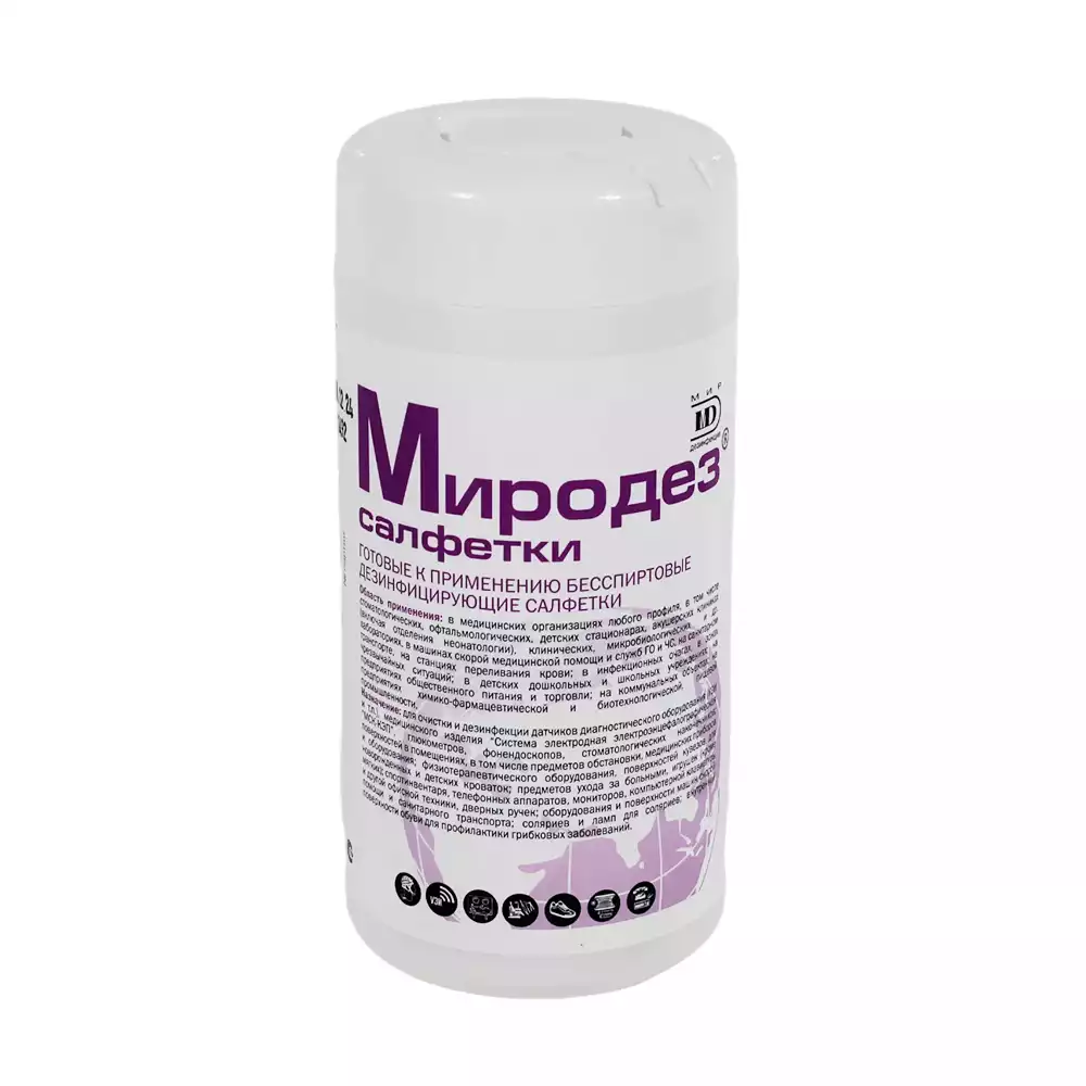 Миродез, салфетки дезинфицирующие, бесспиртовые, размер 13,5*18,5мм, в диспесере 60шт, готовые к применению