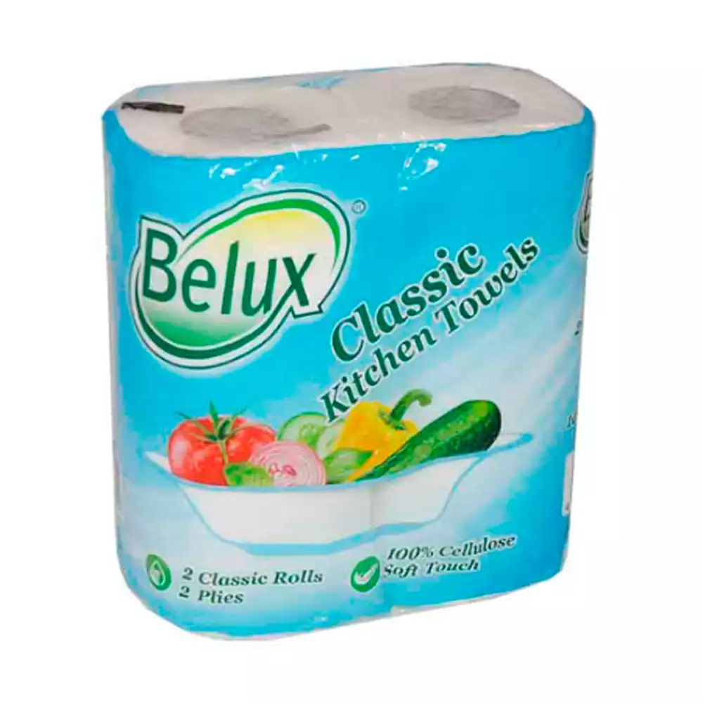 Бумажные полотенца Belux Classic, двухслойные белые, размер 23*23см, упаковка 60 листов, длина 9,5м, 2 рулона