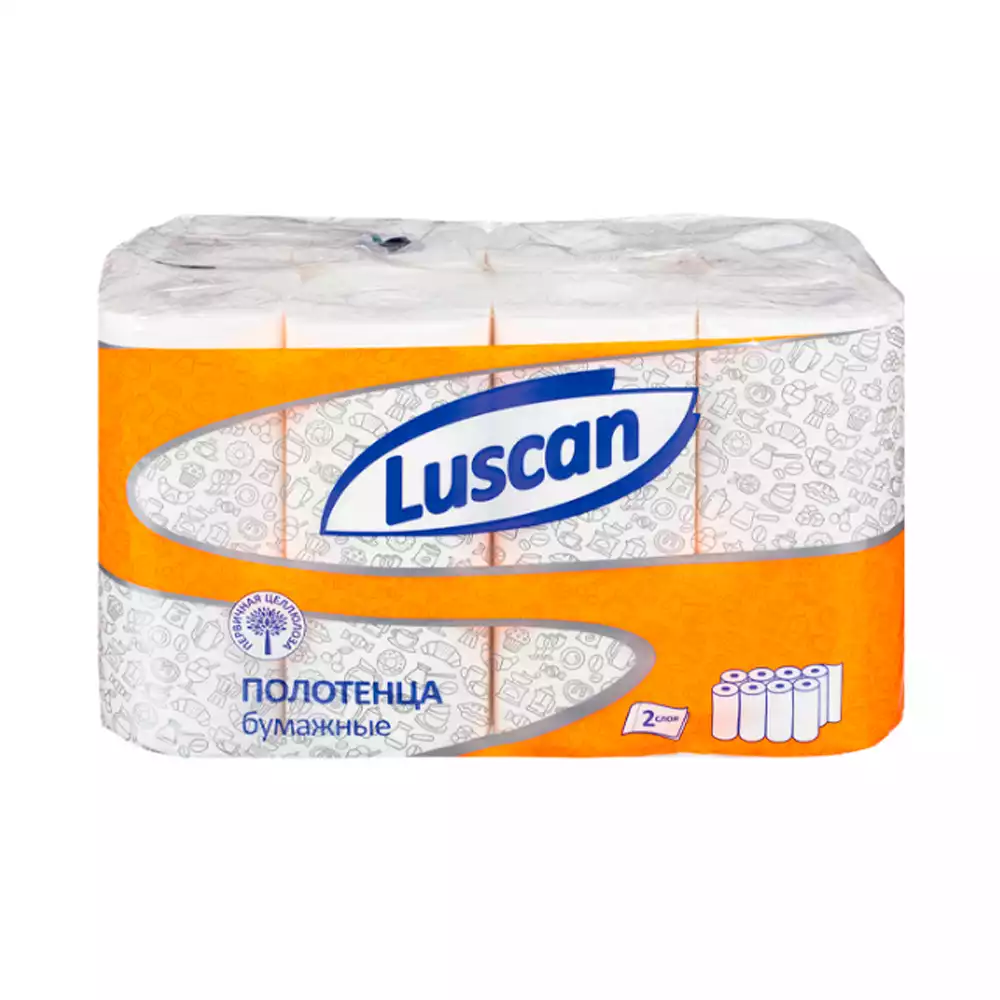 Полотенца бумажные Luscan, двухслойные белые, размер 23*22см, рулон 48 листов, длина 12,5м, 1 рулон