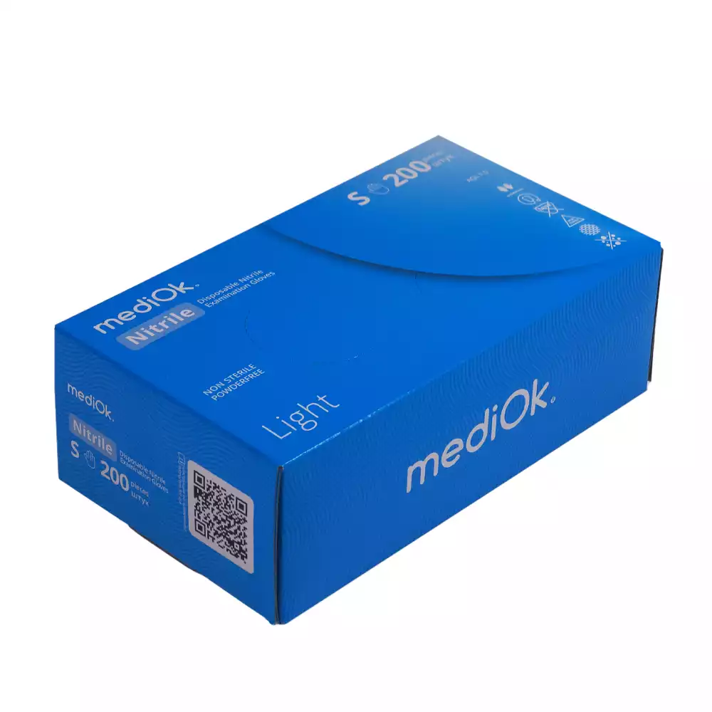 Перчатки mediOk LIGHT, размер S, нитриловые, вес 5 г/пара, неопудренные, текстурированные на пальцах, цвет голубой, нестерильные, упаковка 100 пар