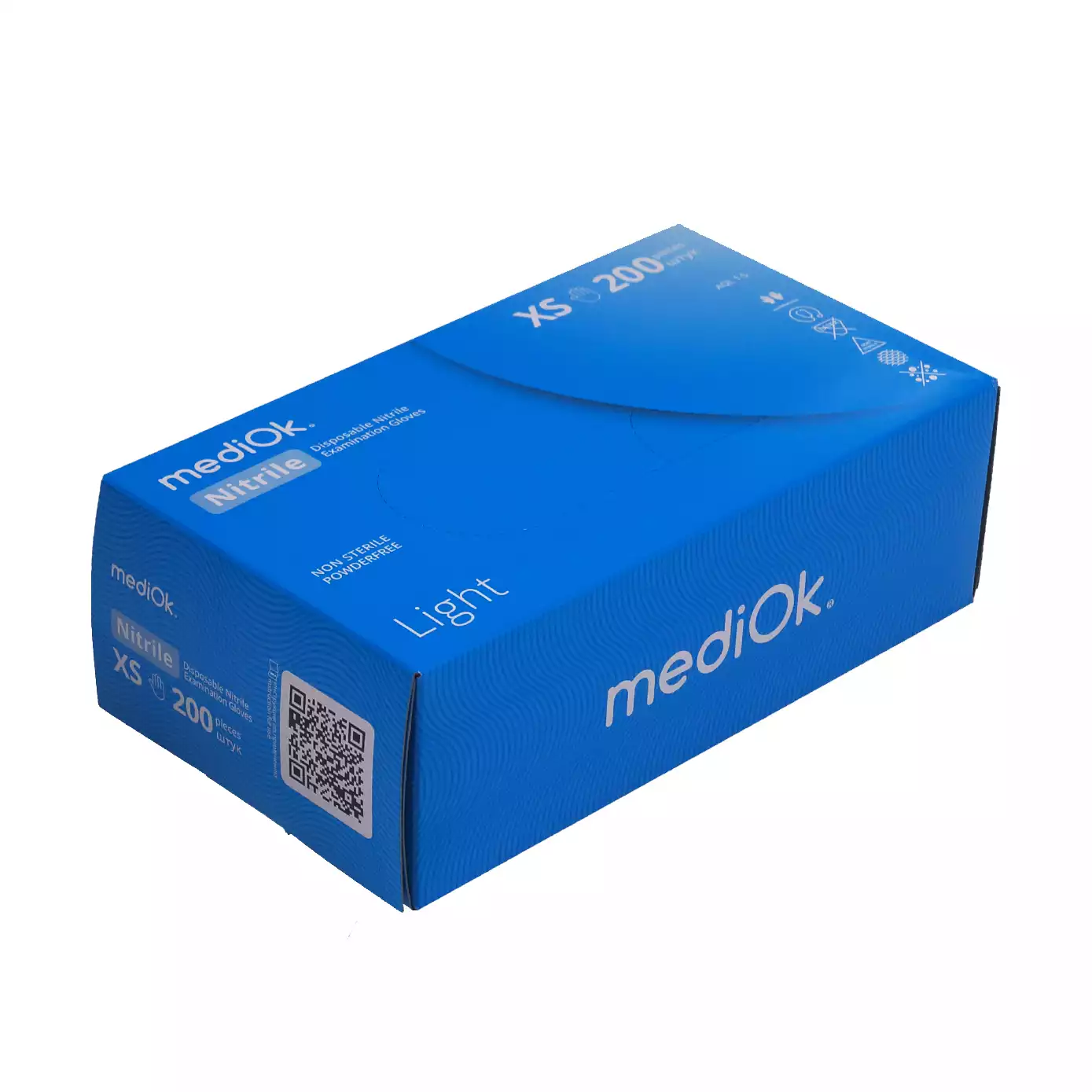 Перчатки mediOk LIGHT, размер XS, нитриловые, вес 5,4 г/пара, неопудренные, текстурированные на пальцах, цвет голубой, нестерильные, упаковка 100пар