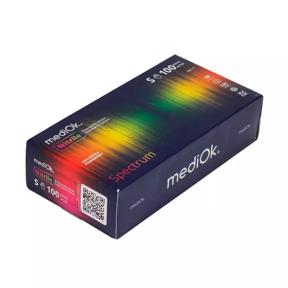 Перчатки mediOk SPECTRUM, размер S, нитриловые, вес 7,0г/пара, неопудренные, текстурированные на пальцах, цвета  разноцветные, нестерильные, 50 пар