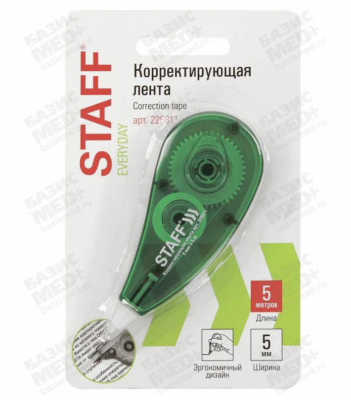 Корректирующая лента STAFF EVERYDAY, 5 мм х 5 м, корпус зеленый