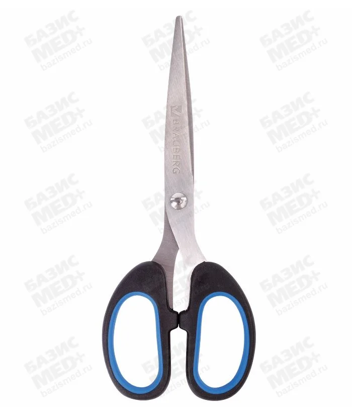 Ножницы BRAUBERG "Classic+", 160 мм, черно-синие, классической формы, резиновые вставки