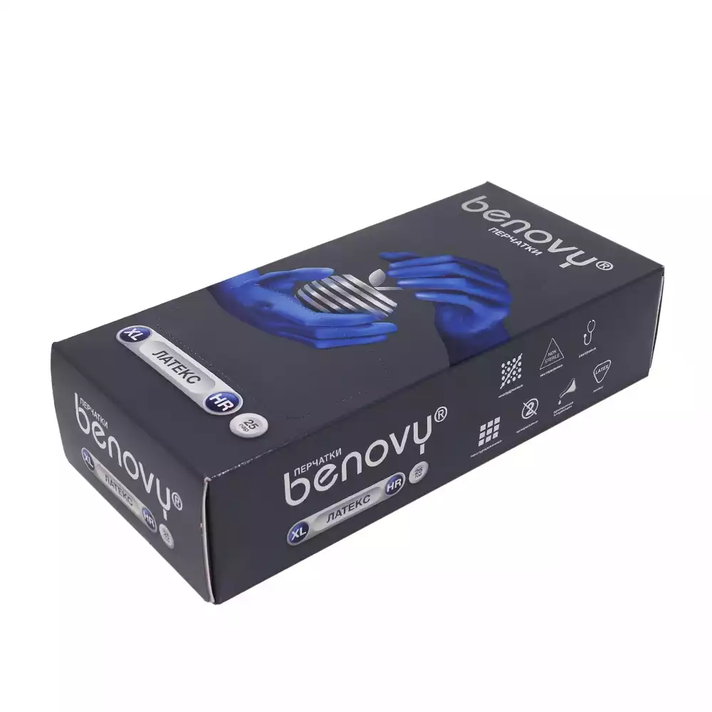Перчатки BENOVY High Risk, размер XL, латексные, неопудренные, повышенной прочности, нестерильные, упаковка 25 пар