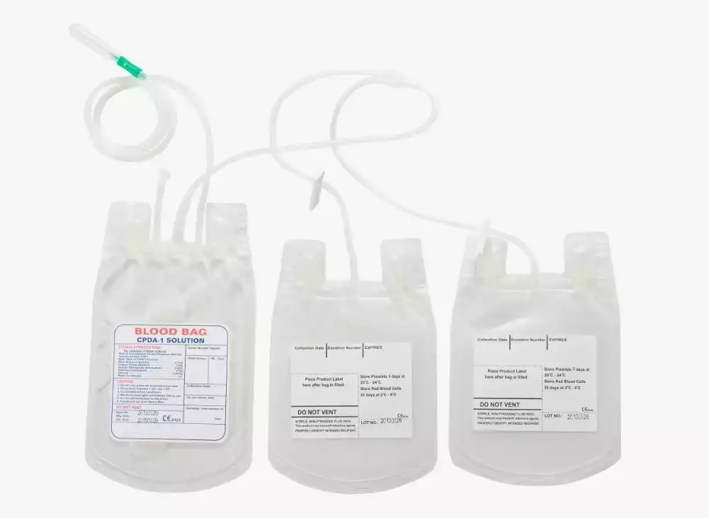 Контейнеры с кровопроводящими магистралями и иглами для сбора, разделения, хранения крови и компонентов крови, полимерные, строенный с антикоагулянтом CPD (ЦФД) и раствором SAGM (САГМ), 450/400/400 мл