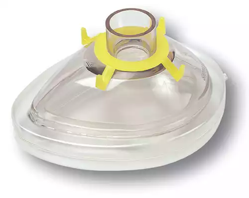 Маска наркозная с клапаном большая взрослая, размер 5, удлиненная конусообразная форма, диаметр 22мм, цвет желтый