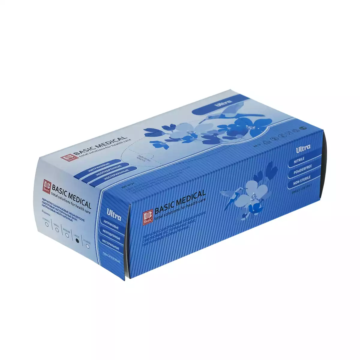 Перчатки BASIC ULTRA, размер L, нитриловые, вес 6,0 г/пара, неопудренные текстурированные на пальцах, цвет голубой,нестерильные, упаковка 100 пар