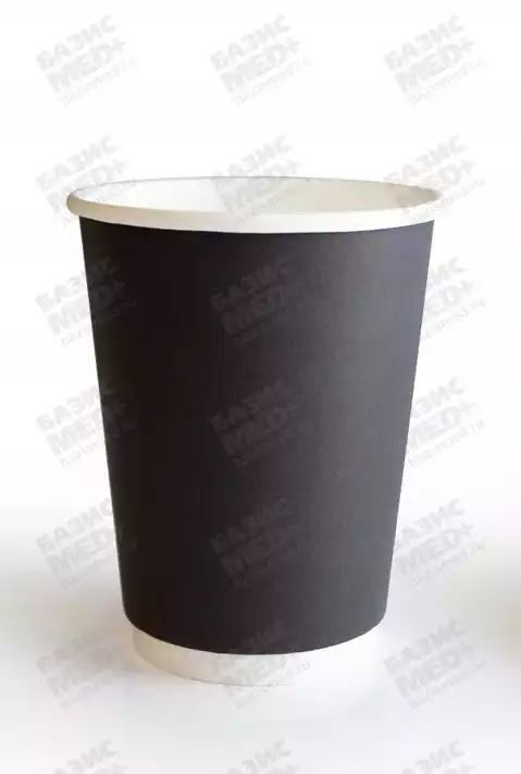 Стаканчик бумажный ThermoCup 250/285мл Черный Black двойное дно, упаковка п/э 20 шт (рукав)