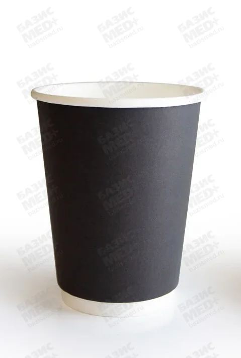 Стаканчик бумажный ThermoCup 250/285мл Черный Black двойное дно, упаковка п/э 20 шт (рукав)